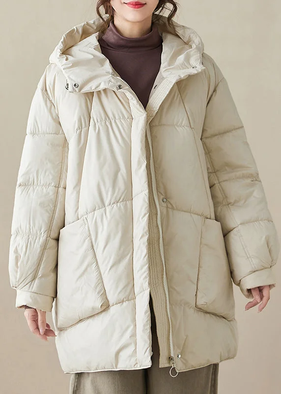 Elegant Design Oversized Beige Hooded Pockets Fine Cotton Filled Puffers Coats Winter Elegant Design Oversized Beige Hooded Pockets Fine Cotton Filled Puffers Coats Winter