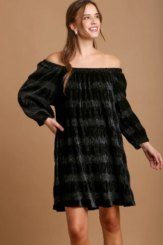 Modern Tailoring Off-Shoulder Balloon Sleeve Velvet Mini Dress