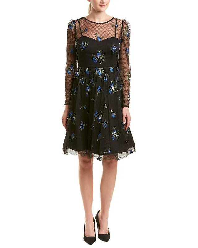 Personalized Outfit Taylor - 9862M Knee Length Puff Sleeve Illusion Embroidered Dress