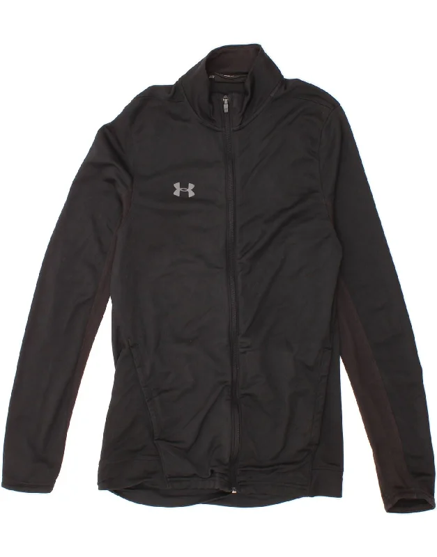 French Style UNDER ARMOUR Womens Tracksuit Top Jacket UK 12 Medium Black Colourblock