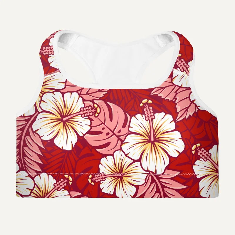 Sports Fashion Hawaiian Aloha Red Padded Sports Bra
