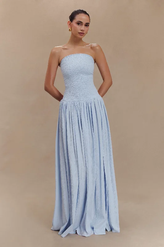 High Street Design Maureen Cotton Shirring Maxi Dress - Powder Blue