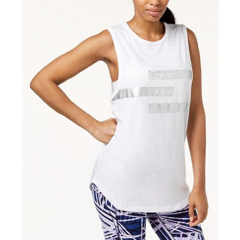 Embroidery Design Calvin Klein Performance Women's Relaxed Logo Tank Top White Size Medium - m (8 - 10) Embroidery Design Calvin Klein Performance Women's Relaxed Logo Tank Top White Size Medium - m (8 - 10)