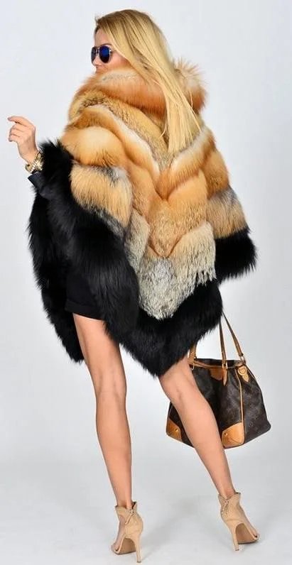 Elegant Design Real Fur Natural Fox Poncho