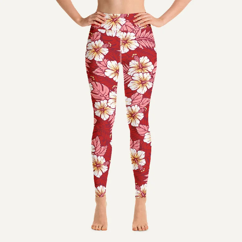 Autumn Selection Hawaiian Aloha Red High-Waisted Leggings