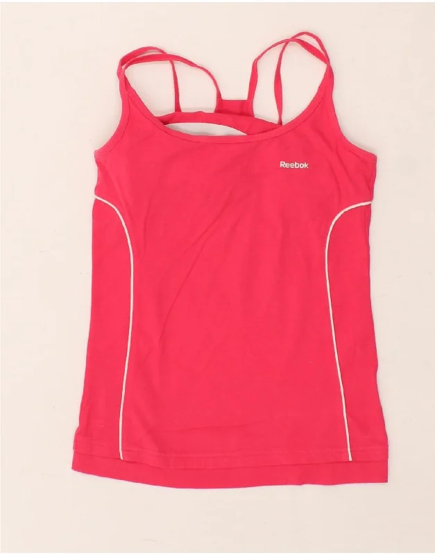 Bright Colors REEBOK Womens Crop Vest Top UK 10 Small Pink Cotton