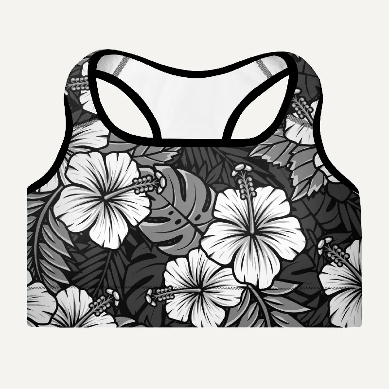 High Street Design Hawaiian Aloha Black Padded Sports Bra