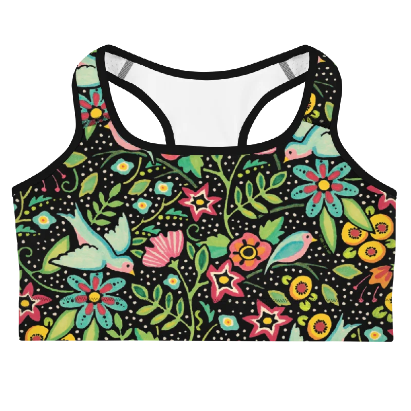 Exclusive Customization Birds Amidst Flowers Sports Bra