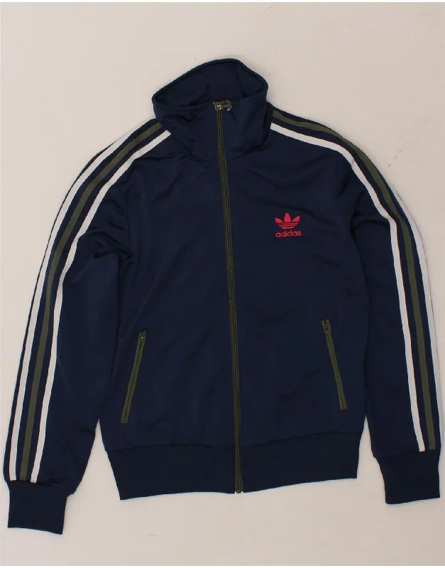 Classic Style ADIDAS Womens Graphic Tracksuit Top Jacket UK 12 Medium Navy Blue