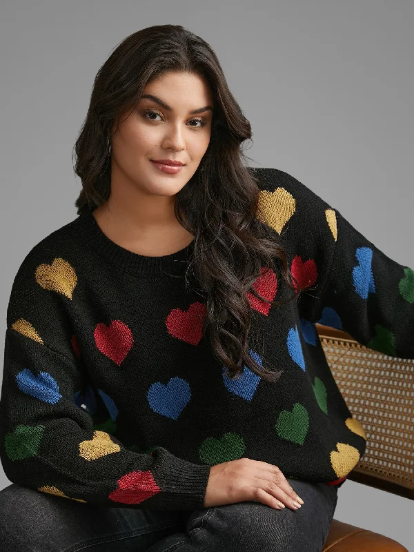 Elegant And Charming Colored Heart Drop Shoulder Sleeve Pullover