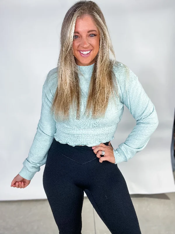 End Of The Year Step Up Your Game- {Lt. Blue, Black, Lt. Yellow} Cropped Pullover w/ Smocked Waist End Of The Year Step Up Your Game- {Lt. Blue, Black, Lt. Yellow} Cropped Pullover w/ Smocked Waist