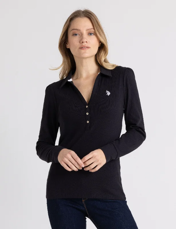 British Style SPLIT NECK LONG SLEEVE RIB POLO SHIRT