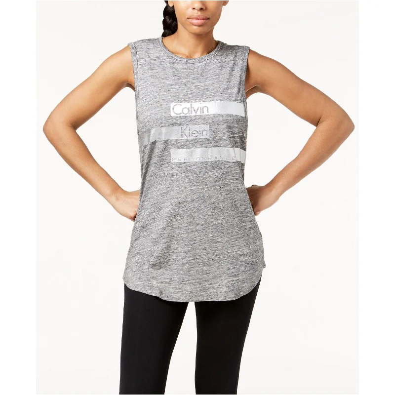 New Season Series Calvin Klein Performance Women's Relaxed Logo Tank Top Heather Grey Size Large - L