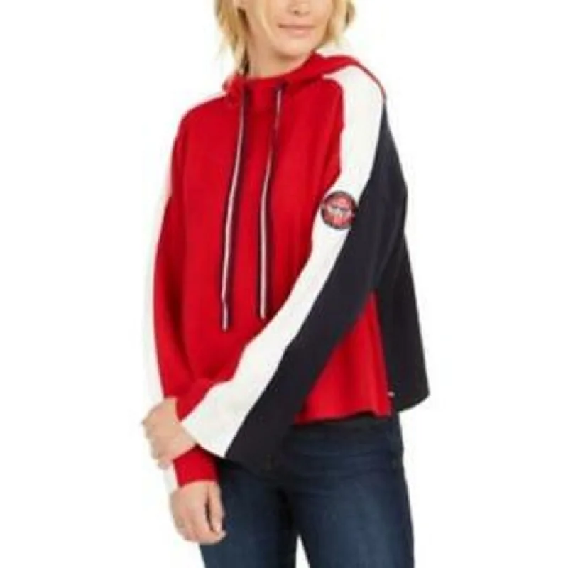 High Street Fashion Tommy Hilfiger Women's Wide-Sleeve Cropped Hoodie Red Size Extra Large - XL High Street Fashion Tommy Hilfiger Women's Wide-Sleeve Cropped Hoodie Red Size Extra Large - XL