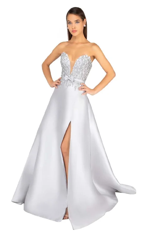 Fashionable Items Terani Couture - Plunging Sweetheart Floral Beaded Evening Dress 1912P8202 - 1 pc Silver In Size 16 Available
