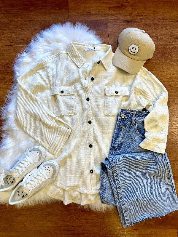 Autumn Selection Cream Waffle Knit Lightweight Shacket | Boutique Elise | Caylie