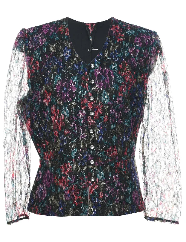 Exclusive Customization Lace Floral Pattern Jacket - L