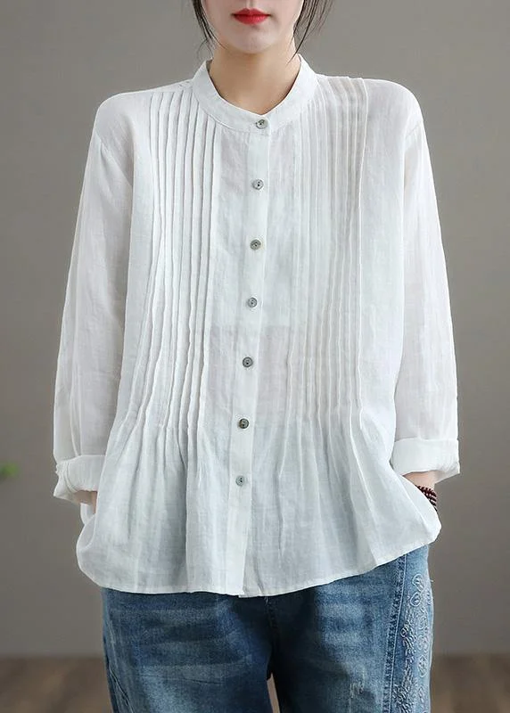 Feminine Charm Organic White Linen Shirt Tunics Women Ramie Blouse