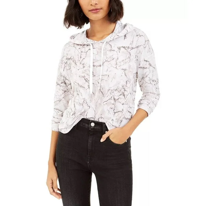 Sweet Style Bar III Women's Marble Print Pullover Hoodie White Size X-Small