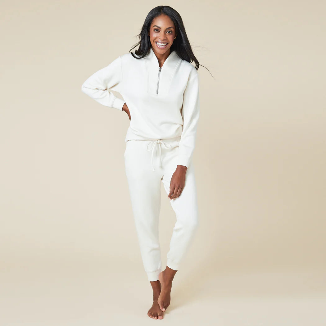 Floral Prints DreamTech 1/4 Zip Jogger Set - Almond