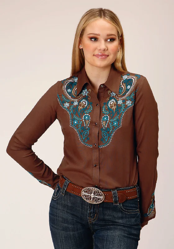Must-have For Autumn And Winter Roper Womens Paisley Yokes Brown 100% Rayon L/S Shirt Must-have For Autumn And Winter Roper Womens Paisley Yokes Brown 100% Rayon L/S Shirt