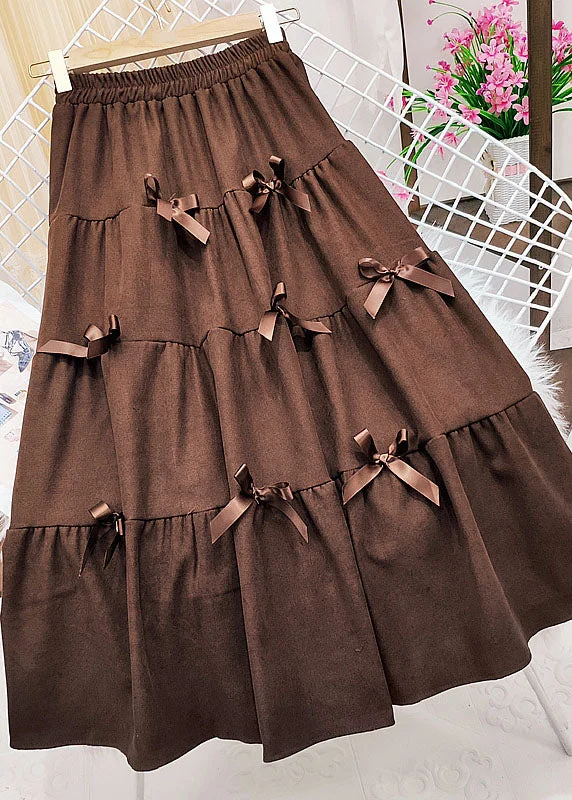 Basic Version Casual Brown elastic waist Butterfly Corduroy Skirt Winter
