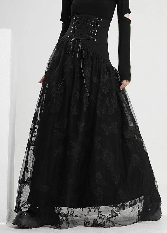 Classic Style Art Black tie waist Butterfly Tulle Skirt Spring