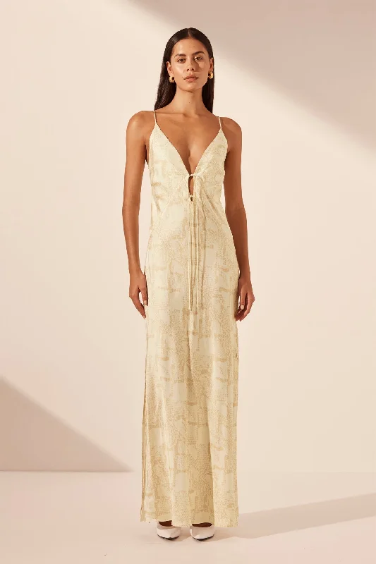 Street Charm MEDINA PLUNGED SLIP TIE MAXI DRESS