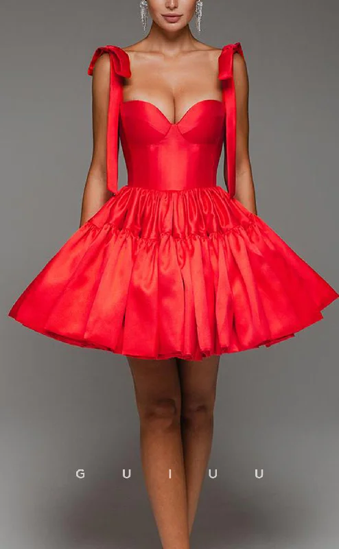 Fashionable And Fashionable GH620 - Chic & Modern Satin Tiered Ball Gown Homecoming Dress With Bowknot Straps Fashionable And Fashionable GH620 - Chic & Modern Satin Tiered Ball Gown Homecoming Dress With Bowknot Straps