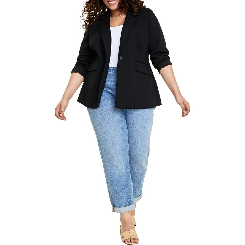 Spring Fashion On 34th Womens Plus Stretch Rayon One-Button Blazer