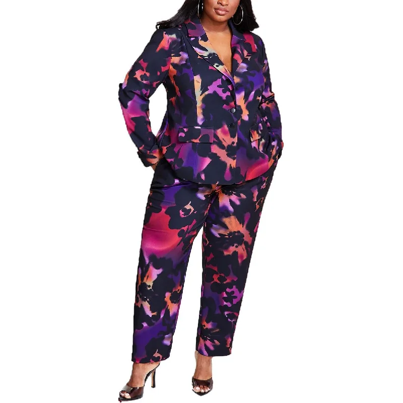 Comfortable Mind Nina Parker Womens Plus Printed  One-Button Blazer