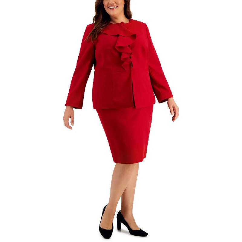 Exquisite Tailoring Le Suit Womens Plus Cascade Ruffle Separate Collarless Blazer