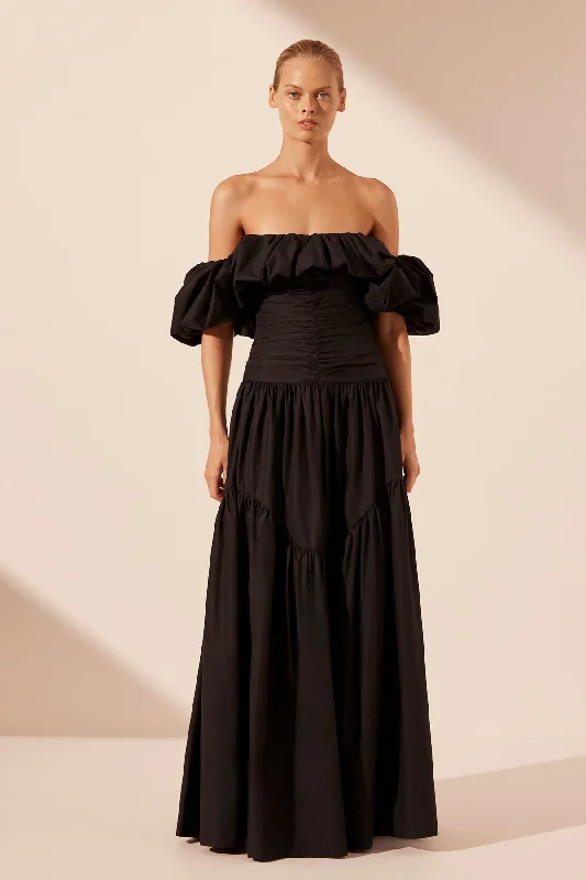 High-end Customization MAIORI OFF SHOULDER RUCHED BODICE MAXI DRESS - BLACK