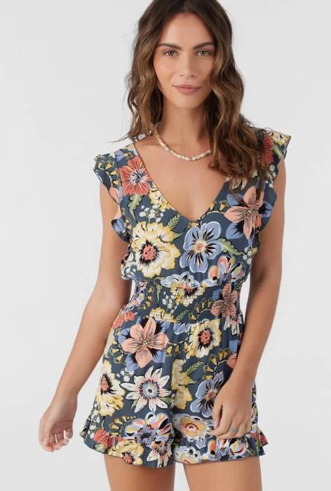 French Style O'neill Women's Dresses Floral Romper Smocked Waist