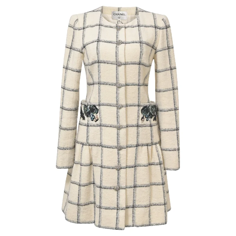 Creative Prints Chanel Midi Embroidered Dress in Cream Tweed