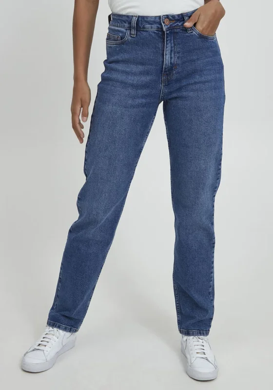 Soft And Comfortable Pulz Liva Ultra High Waisted Jeans, Medium Blue Denim