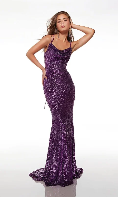 Feminine Charm Alyce Paris Sequin Cowl Neck Prom Dress 61626