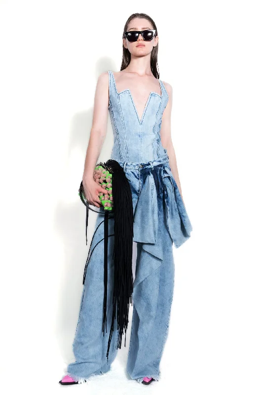 Cute Design ACID WASH BOYFRIEND TROUSERS WITH BIG BOW