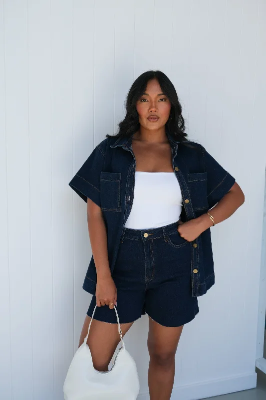 Fashionable In The Times COMO DENIM SHIRT MIDNIGHT BLUE