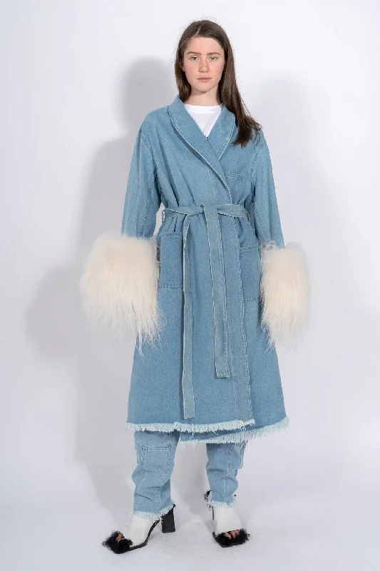 High-end Fashion DRESSING GOWN COAT WITH SHEARLING CUFFS